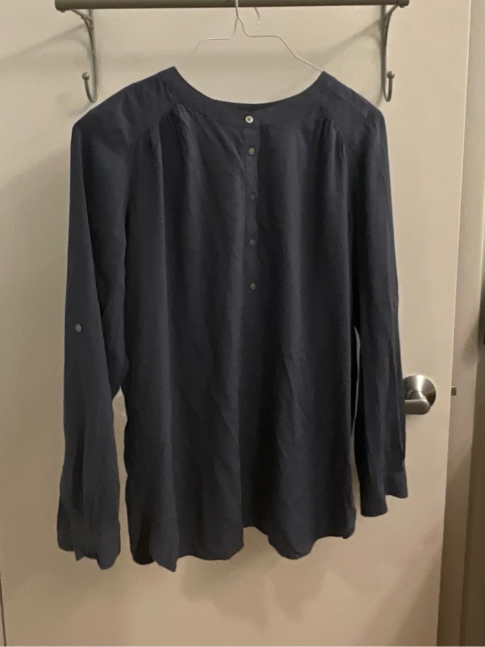 Ann Taylor LOFT Slate Blue Long Sleeve Tunic Blouse, Sz M